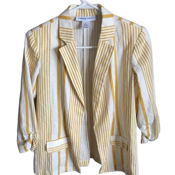 Carole Wren Size Small yellow striped fitted blazer career travel Linen blend - Picture 1 of 5